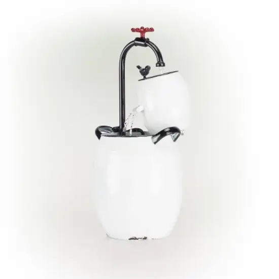 19" Barrels and Facet Tabletop Fountain White - Alpine Corporation image {2}