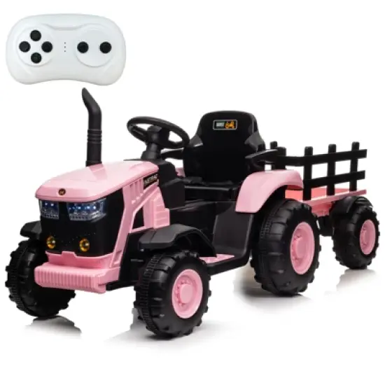 Garvee 12V Kids Ride on Tractor with Remote Control, Tractor with Trailer,Music, 3-Gear-Shift, Safety Belt,for Boys Girls image {10}