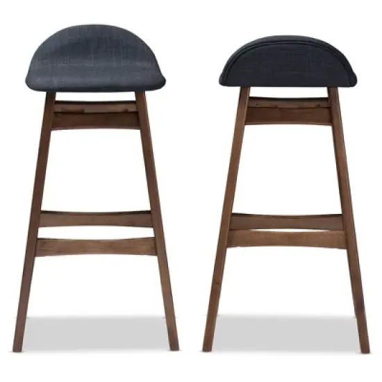 2pc 30" Fabric Upholstered Wood Finishing Barstool Dark Blue - Baxton Studio image {2}