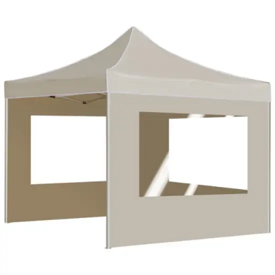 vidaXL Folding Party Tent - Professional Outdoor Shelter with Aluminum Frame, Waterproof Oxford Fabric Roof & Walls, PVC Windows - Cream 9.8'x9.8 image {2}