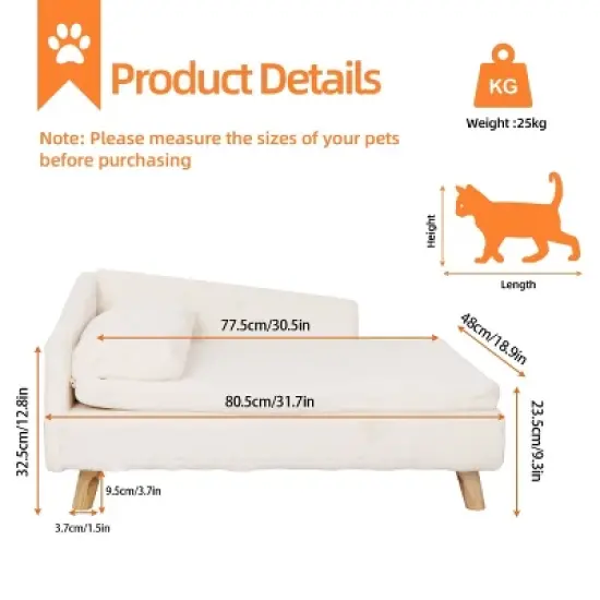 Elevated Luxury Velvet Dog Sofa Bed L Shaped Dogs Lounger Couch Bed with Removable Cushion Mat & Soft Pillow for Kitten Puppy image {2}