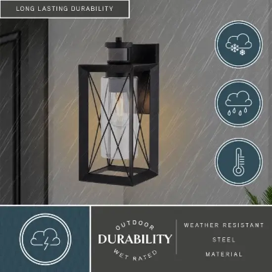 VAXCEL Milton Matte Black Motion Sensor Dusk to Dawn Outdoor Wall Light Transitional Clear Glass image {4}