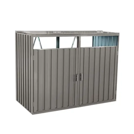 MOEPISY Garbage Bin Shed Stores 2 Trash Cans Metal Outdoor Bin Shed for Garbage Storage,Stainless Galvanized Steel image {2}