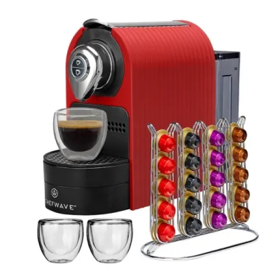 ChefWave Espresso Machine for Nespresso (Red), Capsule Holder, and Cups Bundle image {1}