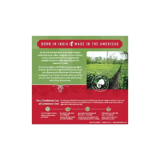 Tea India Premium Red Box Cardamom Chai Tea with 80 Round Teabags Pack of 12 image {1}