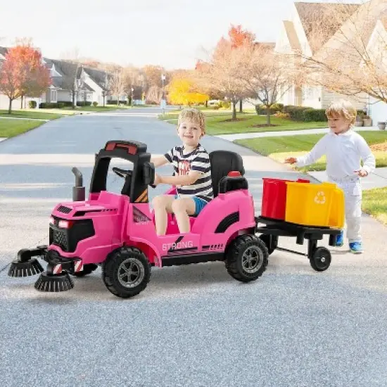 Costway Ride on Car 12V 2 in 1 Kids Street Sweeper Truck Electric Vehicle with Remote Control image {1}
