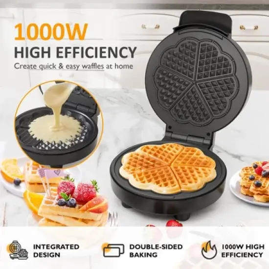 Heynemo Heart Waffle Maker: 5 Heart Shaped Waffle Iron with Adjustable Temperature Control, Nonstick Waffle Machine with Indicator Light image {9}