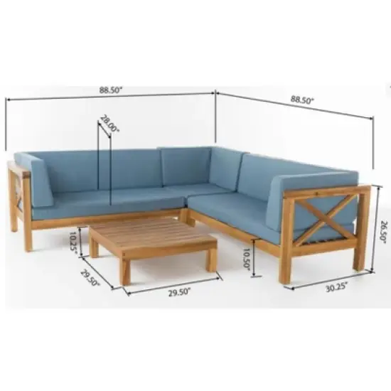 FIONECA X-Back 4-Piece Outdoor Sofa Set with Cushions & Coffee Table, Patio Conversation Set for Garden, Deck, Backyard, Blue image {1}