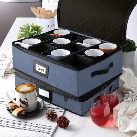 StorageBud Fine China Storage Containers, Durable Dinnerware Storage Set, Hard Shell Quilted Dish Storage Boxes with Felt Dividers image {5}