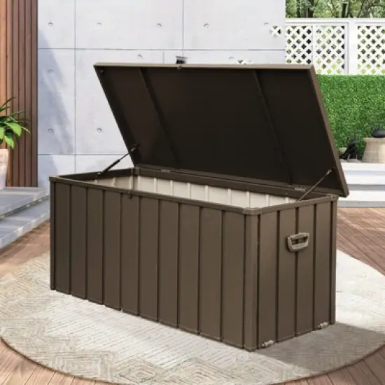 WELLFOR 150 gal Outdoor Waterproof Storage Steel Deck Box Dark Brown image {7}