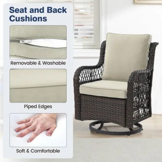 3 Pieces Patio Furniture Set,Outdoor Swivel Rocker Patio Chairs, Wicker Patio Bistro Set with Rocking Chair, Thickened Cushions and Coffee Table image {5}