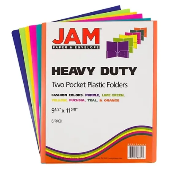 JAM 6pk 2 Pocket Heavy Duty Plastic Folders - Fashion Colors image {2}