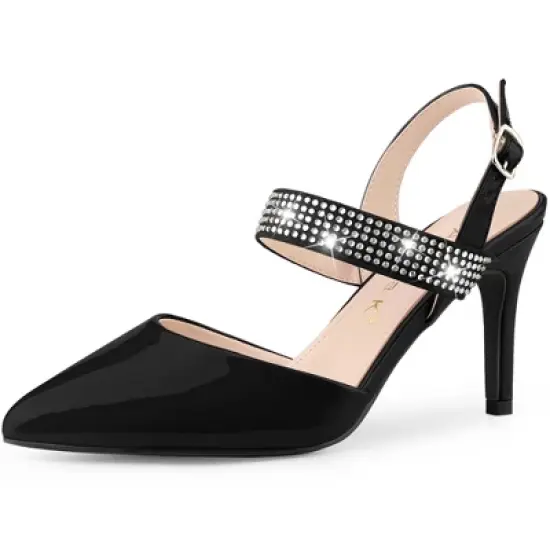 Allegra K Women's Pointed Toe Rhinestone Slingback Stiletto Heel Pumps image {6}