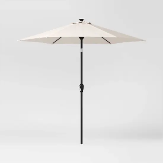 8' Round Solid Solar Outdoor Patio Market Umbrella with Black Pole - Threshold&trade; image {6}