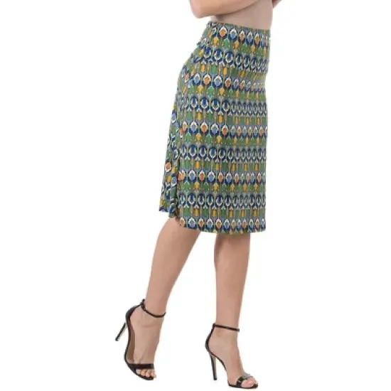 24seven Comfort Apparel Womens Green Geometric Elastic Waist Knee Length Skirt image {1}