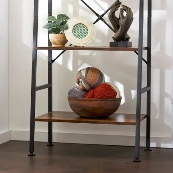 Jomeed Rustic Modern 4 Tier Wood and Steel Multifunction Bookshelf Storage Organizer Shelf with Fall Safety Kit for Bedroom, Office, or Living Room image {4}