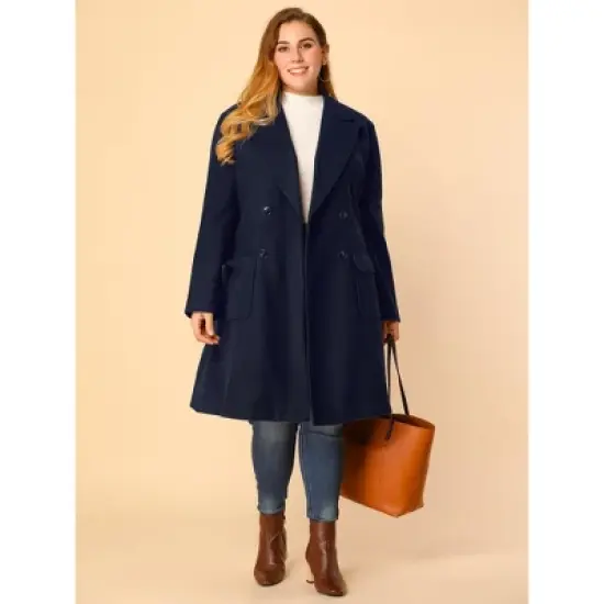Agnes Orinda Women's Plus Size Winter Peacoat Notched Lapel Double Breasted Long Overcoats image {2}