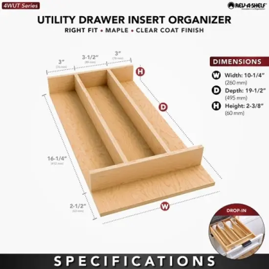 Rev-A-Shelf Natural Maple Right Size Utensil Insert Home Storage Kitchen Organizer Compartment Drawer Accessory image {2}
