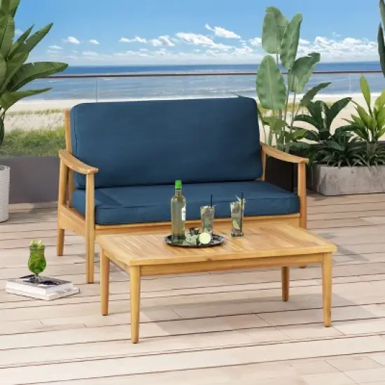 Modern Outside Willowbrook Loveseat and Coffee Table,blue -Christopher Knight Home image {2}