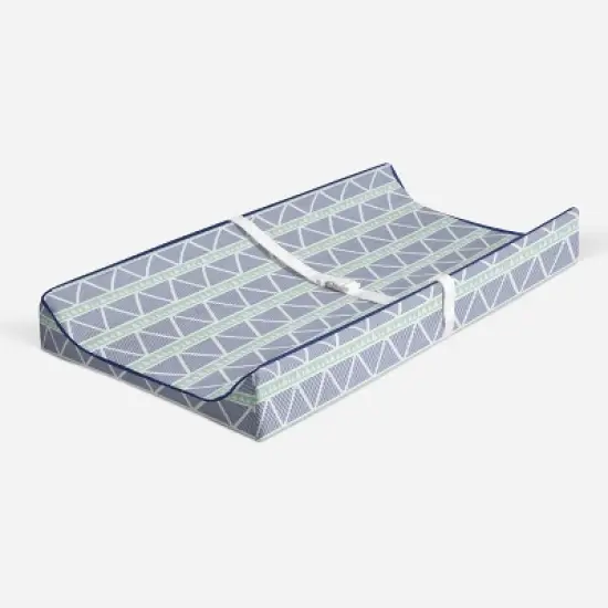 Bacati - Emma Mint/Navy Large Triangles Quilted Muslin Changing Pad Cover image {1}
