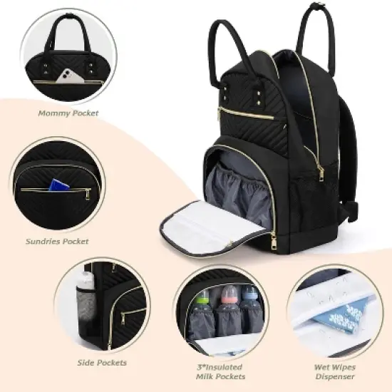 Itopfox Multipurpose Diaper Backpack for Baby Essentials with Pacifier Case, Large Capacity Travel Backpack for Baby Girl/Boy (Black) image {5}