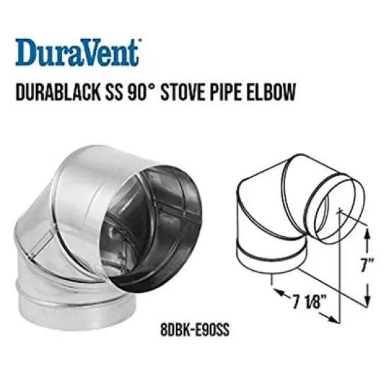 DuraVent DuraBlack 8-Inch Diameter Stainless Steel Single Wall Wood Burning Stove 90 Degree Elbow Pipe Connector to Vent Smoke and Exhaust, Silver image {3}
