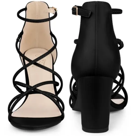 Perphy Crisscross Strappy Strap Chunky Heels Sandals for Women image {2}