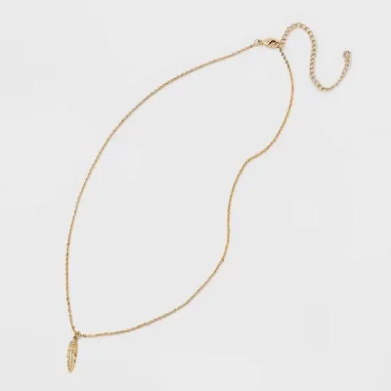 Celeste & Rae 14K Gold Dipped Feather Pendant Chain Necklace image {2}