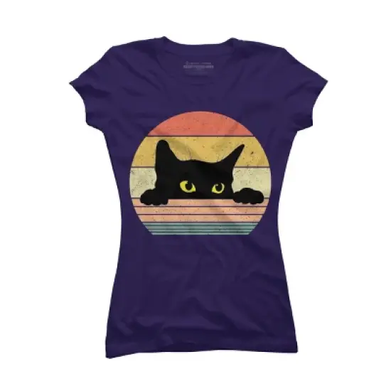 Junior's Design By Humans Cat Tee Retro Style By MeowShop T-Shirt image {9}