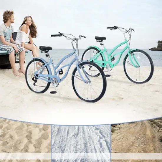 INFURNIC Bicycles, 7 Speed Bicycles, Beach Cruiser Bike with Wide Wheels, Green, 69.29"*28.32"*43.2" image {3}