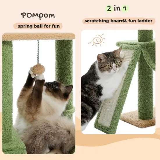 DOMETOUR Adjustable Height(85-112 Inch) Cactus Cat Tree Cat Tower, 7 Tiers Climbing Activity Center with Cozy Hammocks Cat Condo image {5}