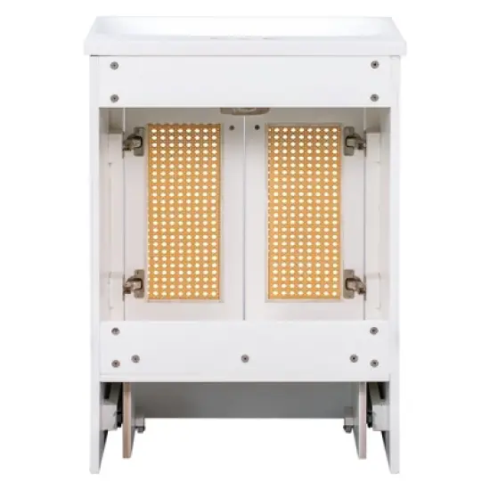 24" Bathroom Vanity with Single Undermount Sink, Combo Storage Cabinet with Pull-out Footrest White-ModernLuxe image {13}