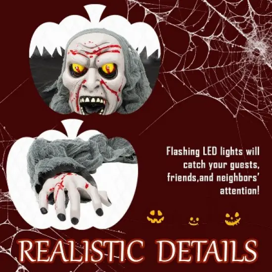 Joyfy Halloween Outdoor Decoration Light-Up Zombie Groundbreaker with Sound, Halloween Decorations for Graveyard Haunted House Lawn Yard Party Decor image {4}