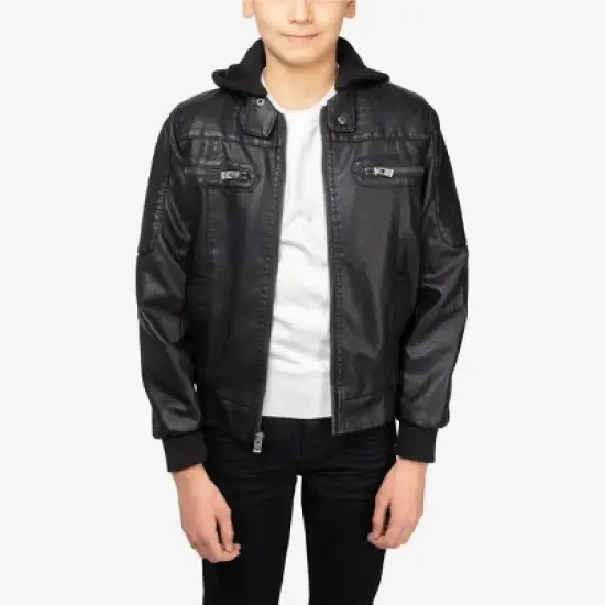 X RAY Boy's Lined PU Jacket With Knit Hood image {8}