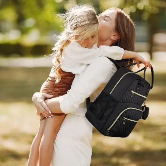 Itopfox Multipurpose Diaper Backpack for Baby Essentials with Pacifier Case, Large Capacity Travel Backpack for Baby Girl/Boy (Black) image {4}