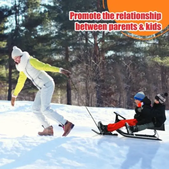 Costway Kids Snow Racer Sled w/ Steering Wheel & Double Brakes Pull Rope Snow Slider image {7}