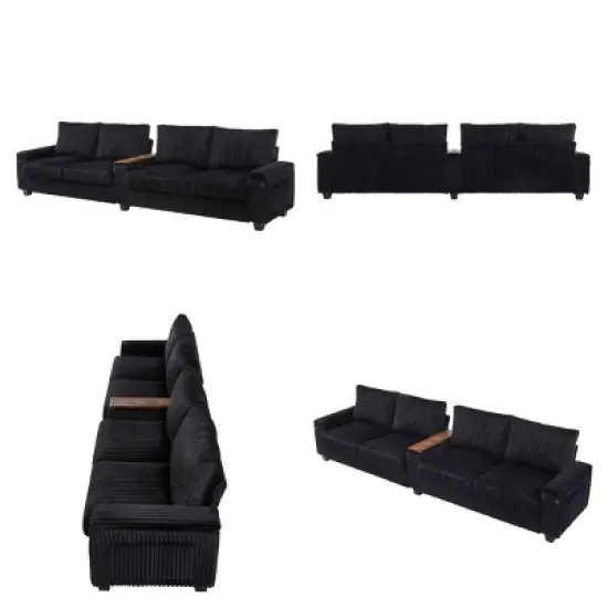 4-Seater Sofa Couch with Hidden Arm Storage, Sofa with USB Ports and Flip-Top Cup Holders, Corduroy Sofa with Plywood Frame-Cuddlewood image {5}