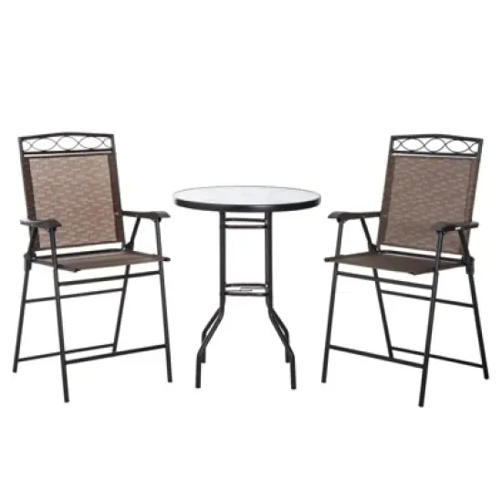 Outsunny 4 Piece Patio Bar Set for 2 with 6' Adjustable Tilt Umbrella, Outdoor Bistro Set with Folding Chairs & Glass Round Dining Table image {3}