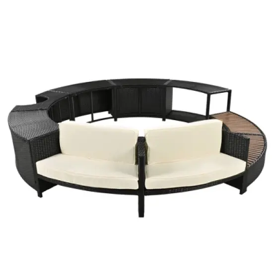 Outdoor Patio Rattan Spa Surround Frame Sofa Set with Storage Spaces, Bench and Cushions image {8}