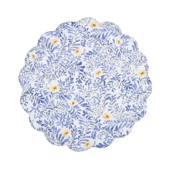 C&F Home Lovely Blues Scalloped Round Placemats Set of 6 Floral Design All Seasons, 17" image {3}
