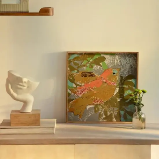 SEVOBAL Serving Platters Artisan Wooden Pretty Bird Tray, Vibrant Handcrafted Serving Platter for Entertaining, Multicolored, 14.57"*14.57"*1.57" image {3}