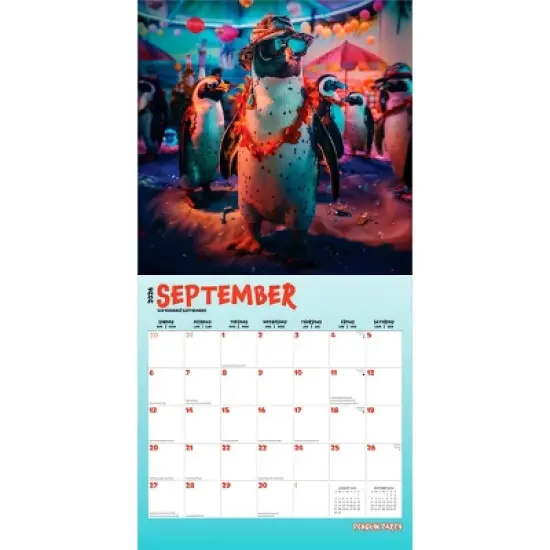 BrownTrout 2026 Penguin Party 12"x24" Hanging Square Wall Calendar Plastic-Free image {3}