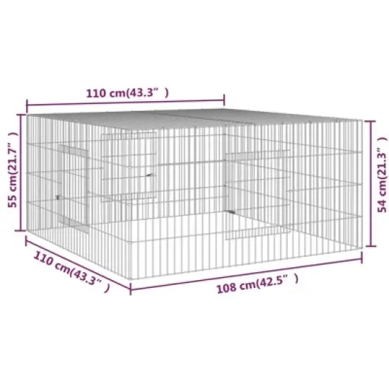 vidaxl Rabbit Cage/Animal Playpen/Pet Enclosure/Hutch - Galvanized Iron, Silver - Outdoor Safe, Spacious 43.3"x43.3"x21.7" image {6}