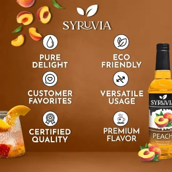 Syruvia Peach Syrup - 25.4 fl oz. Premium Flavoring Syrup For Coffee image {4}