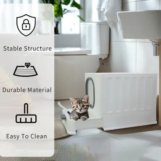 Artloge Extra Large Anti-Splashing Cat Litter Box Portable Enclosed Cat Toilet with Front & Top Entry & Scoop & Lid Drawered image {5}
