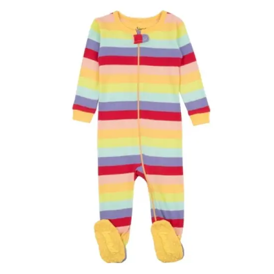 Leveret Kids Footed Girls Striped Cotton Pajamas image {4}