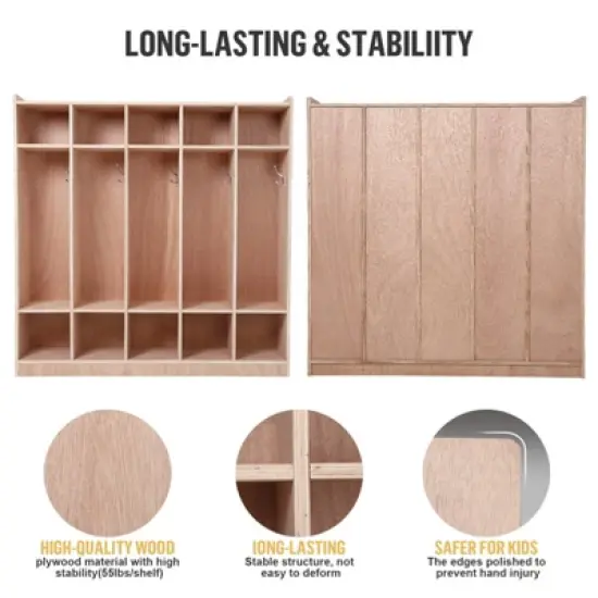 GustoWave 5+10 Cubbies Storage Coat Locker for Classroom image {4}