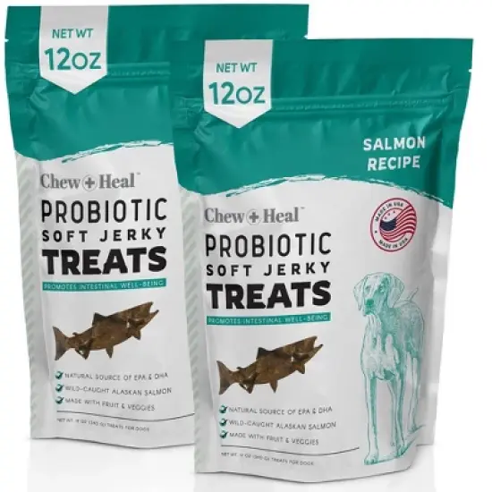 Chew + Heal Wild-Caught Alaskan Salmon Probiotic Soft Jerky Treats for Dogs, Natural Source of EPA & DHA, Promotes Intestinal Well-Being - 12oz image {10}