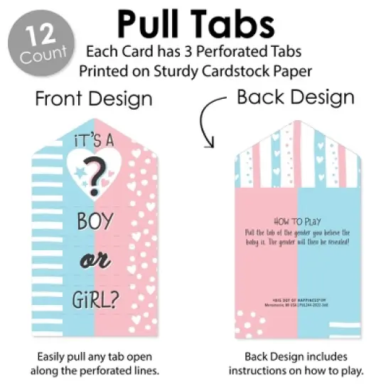 Big Dot of Happiness Boy Baby Gender Reveal - Party Game Pickle Cards - Team Boy or Girl Pull Tabs - Set of 12 image {2}