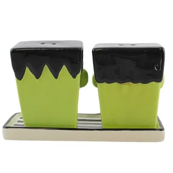 Transpac 2.75 In Frankenstein & Bride Salt & Pepper Halloween Salt And Pepper Shaker , Plate Trick Or Treat (3PC) image {2}